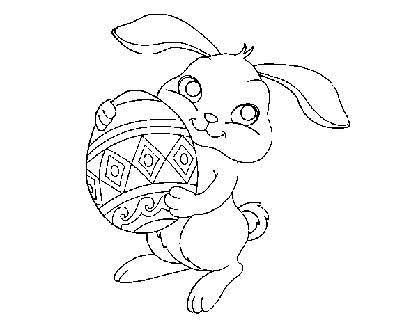 Disegno di Coniglio con uovo di Pasqua da Colorare