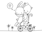 Disegno di Coniglio e Gatto amanti da colorare