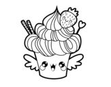 Disegno di Cupcake kawaii con la fragola da colorare