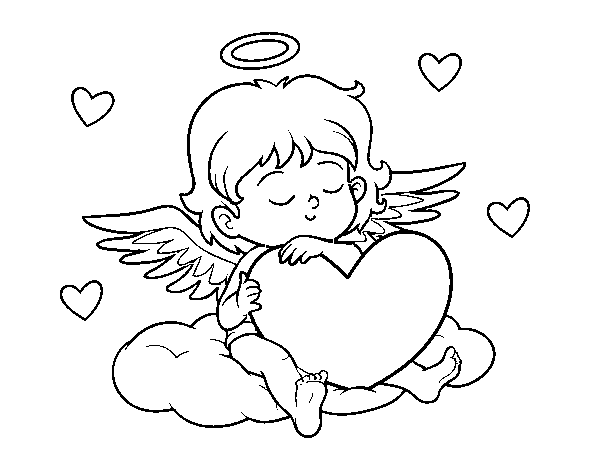 Disegno di Cupido con cuore da Colorare