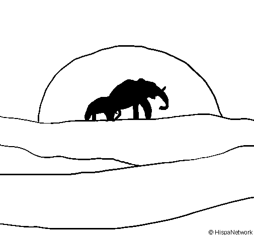 Disegno di Elefante all'alba  da Colorare