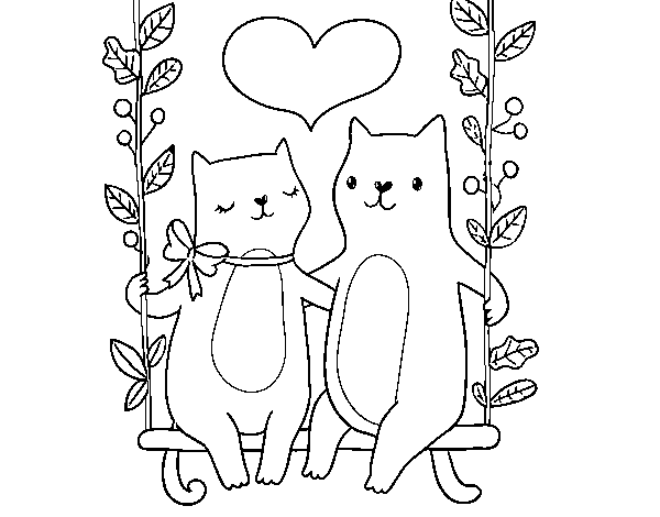 Disegno di Gattini innamorati da Colorare