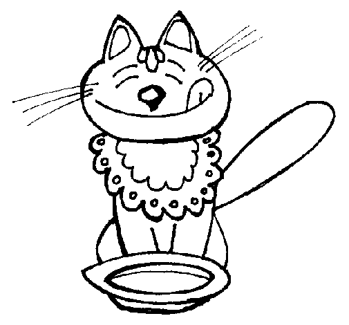 Disegno di Gatto che mangia  da Colorare