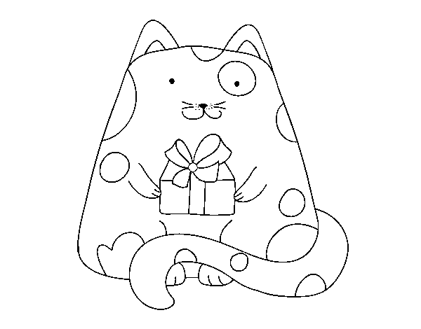 Disegno di  Gatto con un regalo da Colorare