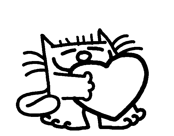 Disegno di Gatto e cuore da Colorare