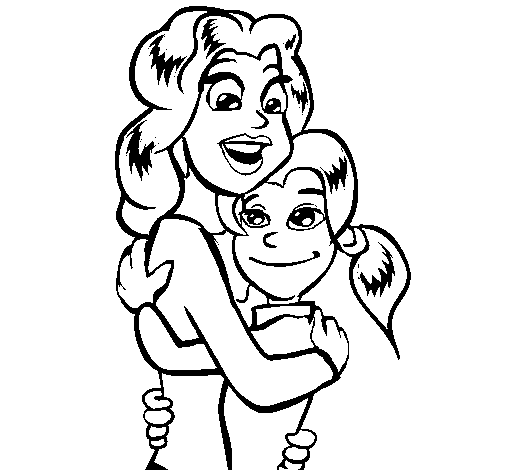 Disegno di Madre e figlia abbracciate da Colorare