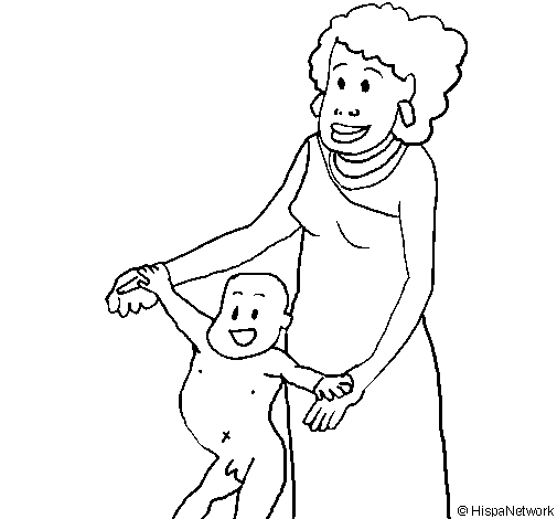 Disegno di Madre e figlio della Guinea da Colorare