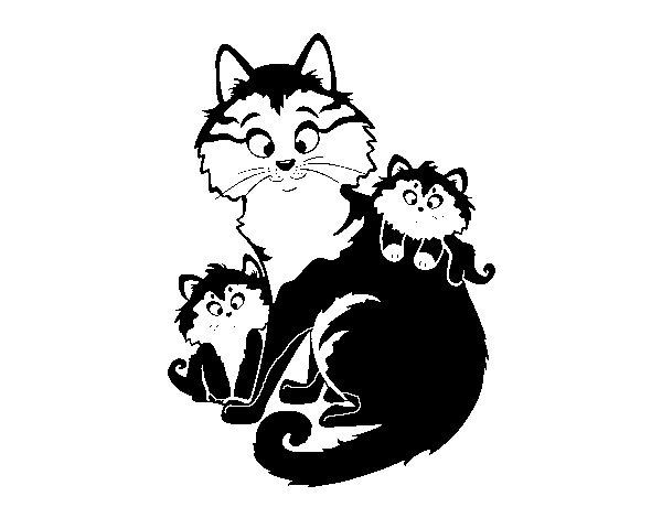Disegno di Mamma gatta e gattini da Colorare