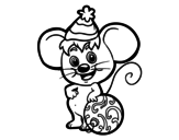 Disegno di Mouse con il cappello di Natale da colorare