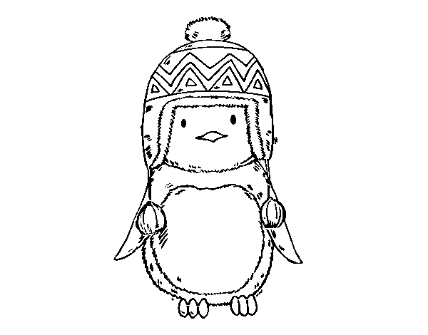 Disegno di Pinguino bambino con il cappello da Colorare