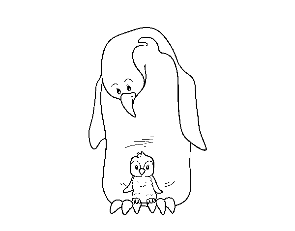 Disegno di Pinguino con il suo bambino da Colorare