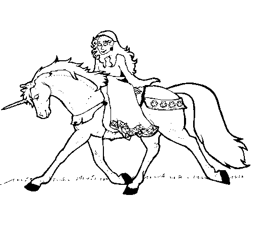 Disegno di Principessa a cavallo di unicorno  da Colorare