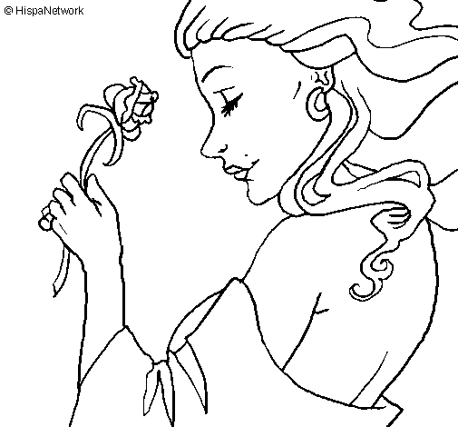 Disegno di Principessa con una rosa da Colorare