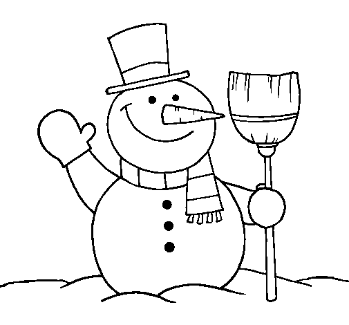 Disegno di Pupazzo di neve con scopa da Colorare