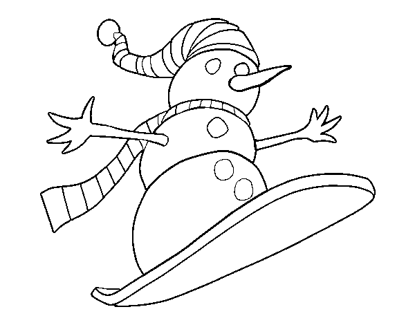 Disegno di Pupazzo di neve discesa in snowboard da Colorare