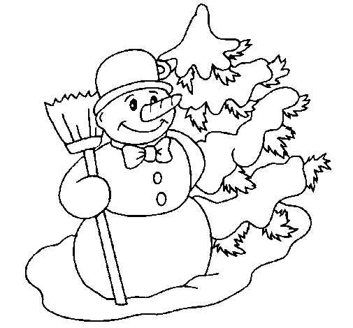 Disegno di Pupazzo di neve e albero di Natale da Colorare