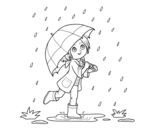 Disegno di Ragazza con l'ombrello sotto la pioggia da colorare