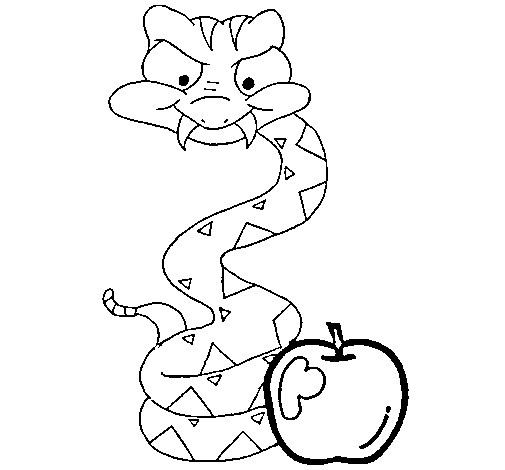Disegno di Serpente con la mela  da Colorare