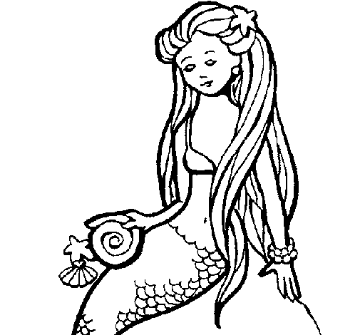 Disegno di Sirena con la conchiglia  da Colorare