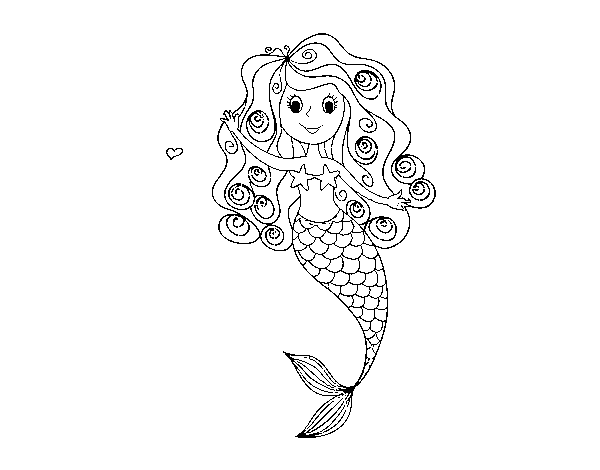 Disegno di Sirena con riccioli da Colorare