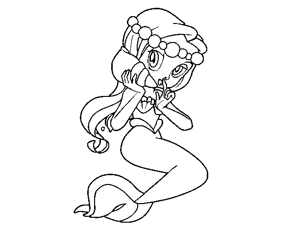 Disegno di Sirena con una Conchiglia di mare  da Colorare