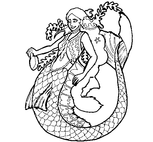 Disegno di Sirena con una lunga chioma da Colorare