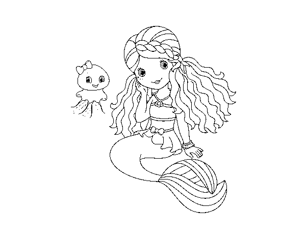 Disegno di Sirena e medusa da Colorare
