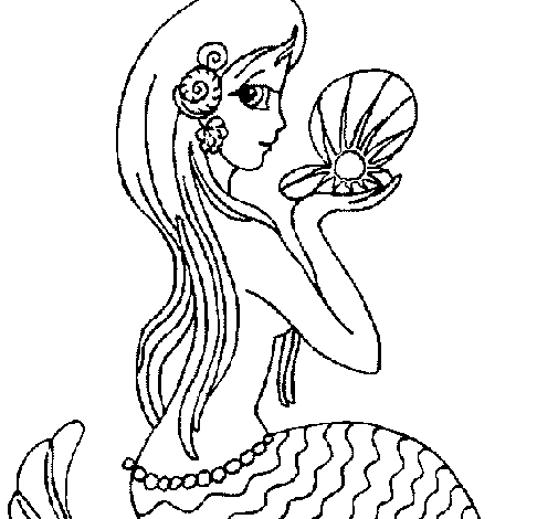 Disegno di Sirena e perla  da Colorare