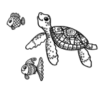 Disegno di Tartaruga di mare con pesce da colorare