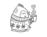 Disegno di Uccellino con un tè da colorare