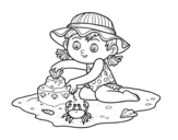 Disegno di Una ragazza che giocano sulla spiaggia da colorare