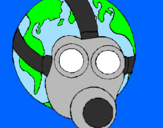 Disegno Terra con maschera anti-gas  pitturato su bo