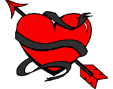 Disegno Cuore con freccia pitturato su cuore rossonero