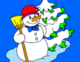 Disegno Pupazzo di neve e albero di Natale pitturato su italia