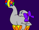 Disegno Foca che gioca con la palla  pitturato su eleonora