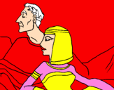 Disegno Cesare e Cleopatra  pitturato su adriano
