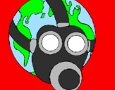 Disegno Terra con maschera anti-gas  pitturato su mattia