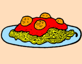 Disegno Spaghetti al ragù  pitturato su elisa