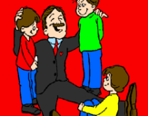 Disegno Papà con i suoi 3 figli  pitturato su vincenzo esposito