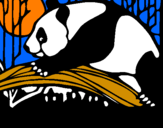 Disegno Oso panda che mangia  pitturato su ema 2002