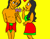 Disegno Giovani maya innamorati pitturato su nadia