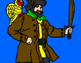 Disegno Pirata con il pappagallo  pitturato su levi1000