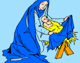 Disegno Nascita di Gesù Bambino pitturato su mariani