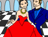 Disegno Principessa e principe al ballo  pitturato su martina