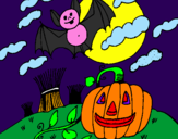 Disegno Halloween paesaggio pitturato su alessia