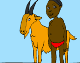 Disegno Bambino africano con una capra pitturato su cristina