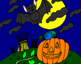 Disegno Halloween paesaggio pitturato su toni
