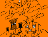 Disegno Halloween paesaggio pitturato su emili