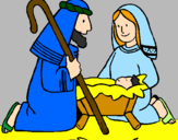 Disegno Adorano Gesù Bambino  pitturato su laura:nascita di gesù