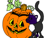 Disegno Zucca e gatto pitturato su MIRIAM